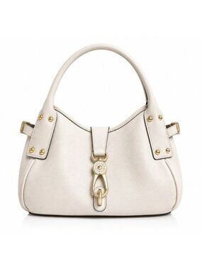 Dooney & Bourke Belvedere Logo Lock Satchel Pebbled Leather Ivory Bag NWT